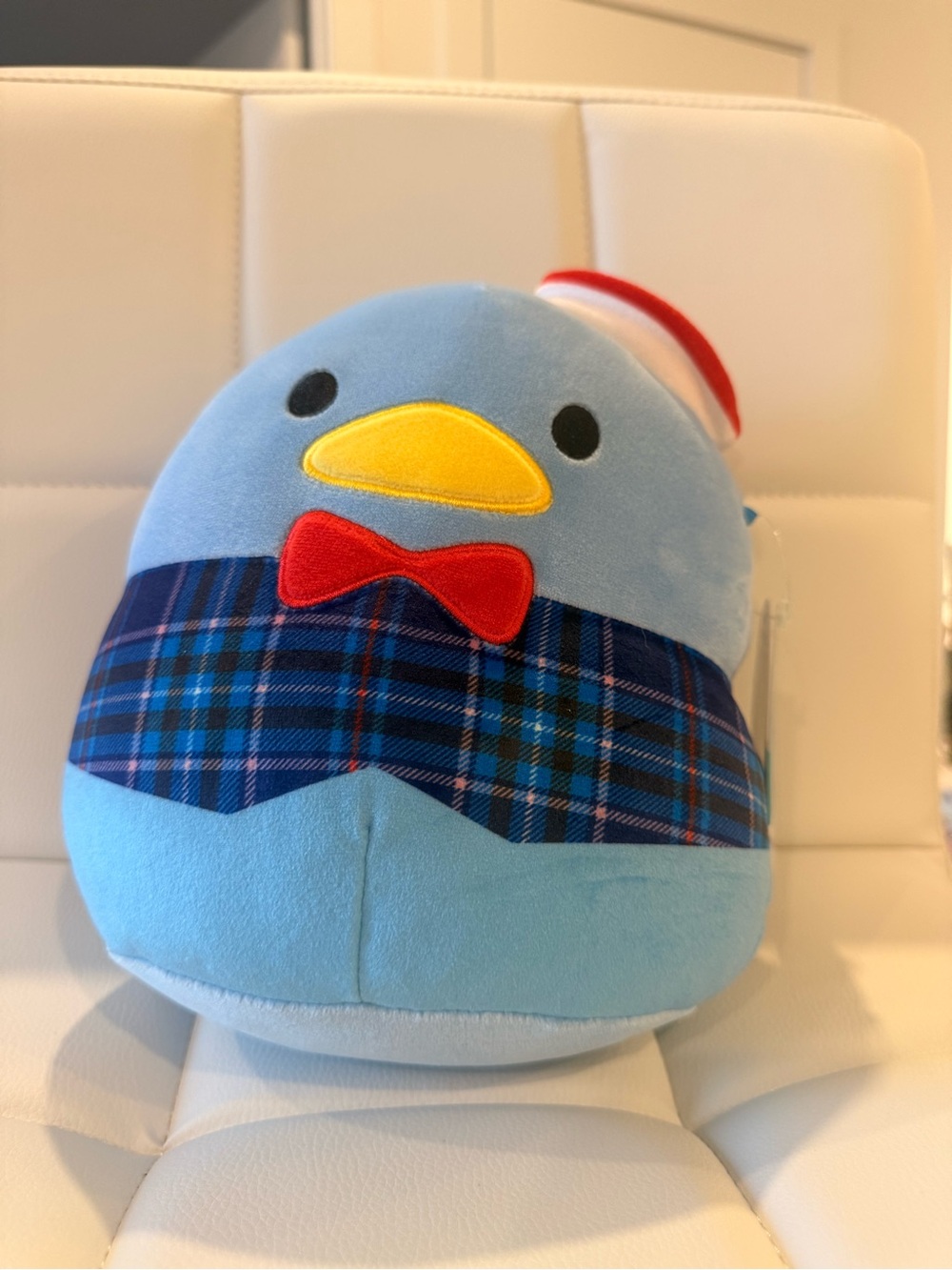 Squishmallows Light Blue Plush Bird with Yellow Beak and Red Bow